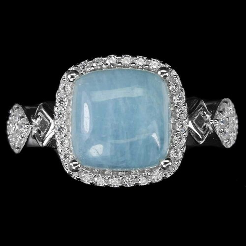 Pierścionek 925 akwamaryn cyrkonie r 14.5 srebro