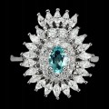 Silver ring, natural apatite cubic zirconia, size 17