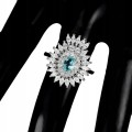 Silver ring, natural apatite cubic zirconia, size 17