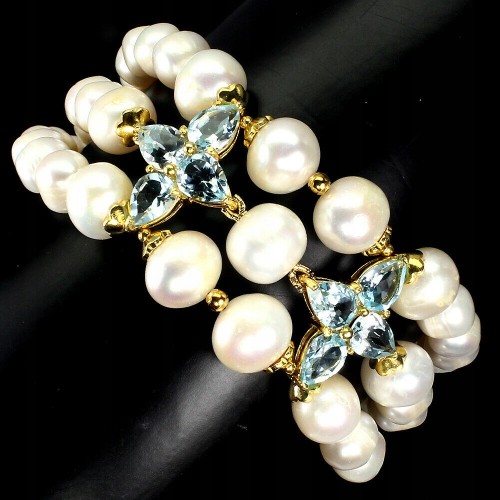 Bransoletka naturalne topazy sky perły srebro925