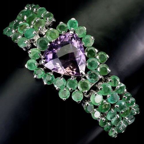 Bracelet natural emeralds 925 ametrine
