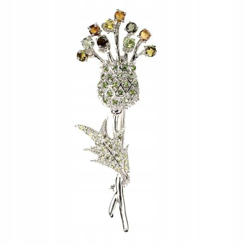 Silver Sapphires Tourmaline Flower Brooch Diopside 2