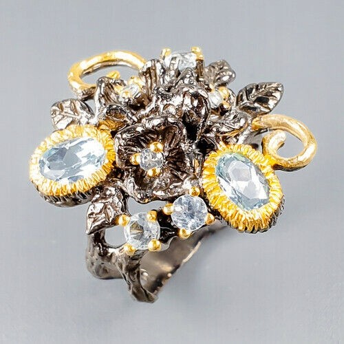 Pierścionek naturalne topazy blue 925 r 12.5