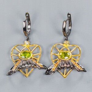 Kolczyki srebrne naturalne oliwiny serca 925 1