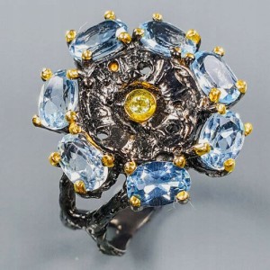 Pierścionek naturalne topazy blue oliwin 925 r 17