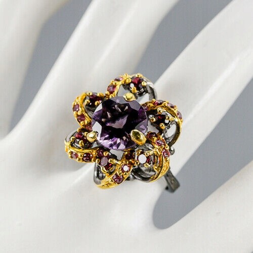 Pierścionek 925 naturalny ametyst granaty r 14.5