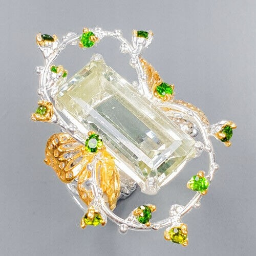 Natural green amethyst ring size 16 diopsides