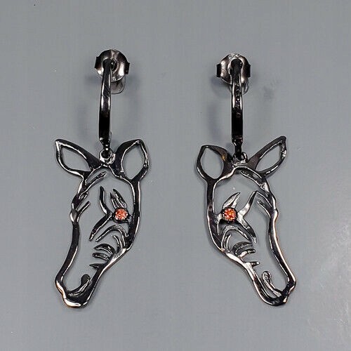 925 silver earrings natural garnets horse 1