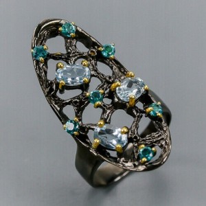 Srebrny pierścionek topazy blue cyrkonie r 15 925