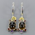 Silver Natural Smoky Quartz  Amethyst Earrings 1