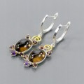 Silver Natural Smoky Quartz  Amethyst Earrings 1