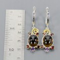 Silver Natural Smoky Quartz  Amethyst Earrings 1