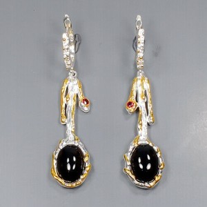 Srebrne kolczyki naturalny kwarc dymny granaty 1