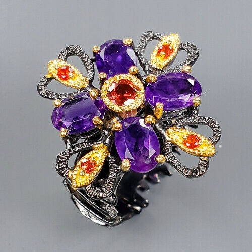 Ring 925 natural amethyst garnet size 13