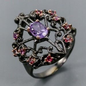 Pierścionek 925 naturalny ametyst granaty r 18 2