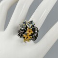 Pierścionek naturalne topazy granaty kwiaty r 15.5