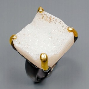 Srebrny pierścionek naturalny druzy kwarc r 18.5