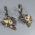 Natural silver peridot  sapphires birds earrings 1
