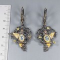 Natural silver peridot  sapphires birds earrings 1