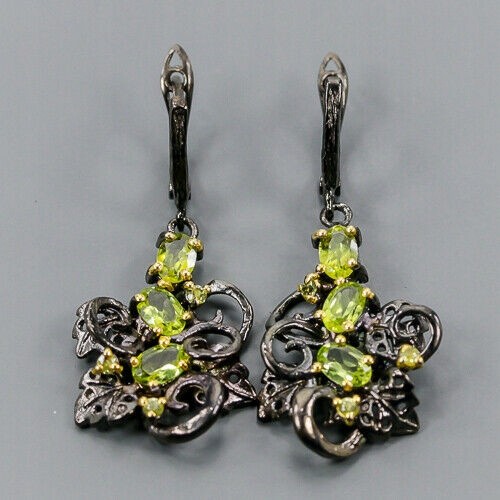 Silver earrings natural peridot cubic zirconia 925 1