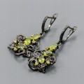 Silver earrings natural peridot cubic zirconia 925 1