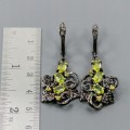 Silver earrings natural peridot cubic zirconia 925 1
