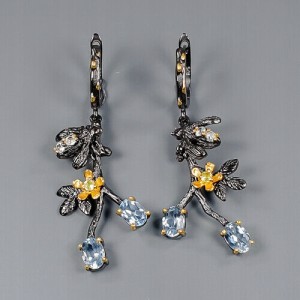 Srebrne kolczyki naturalne oliwiny topazy blue 2