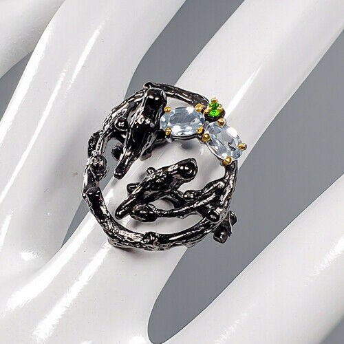 Natural Sapphires diopside ring size 15 topaz