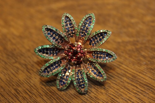 Pierścionek szafiry tsaworyty granaty r14.5