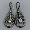 Silver earrings, natural fire opals, topaz 2