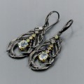 Silver earrings, natural fire opals, topaz 2