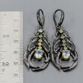 Silver earrings, natural fire opals, topaz 2