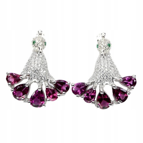 Silver natural earrings rhodolite peacock garnet 2