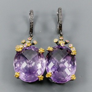 Artystyczne kolczyki ametysty szafiry certyfikat 3