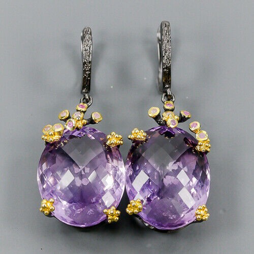 Artystyczne kolczyki ametysty szafiry certyfikat 3