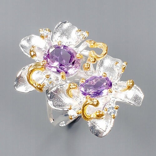 Artistic ring 925 amethyst flower size 13.5
