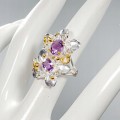 Artistic ring 925 amethyst flower size 13.5
