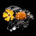 Artistic opal ring  garnet size 16.5 flowers