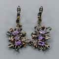 Artystyczne kolczyki naturalne 3 granaty ametysty