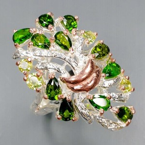 Artystyczny pierścionek r 14.5 oliwiny diopsydy