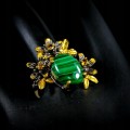 Artistic malachite ring size 16 tourmalines