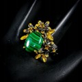 Artistic malachite ring size 16 tourmalines