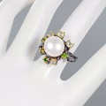 Artystyczny pierścionek perła diopsydy topazy r 18