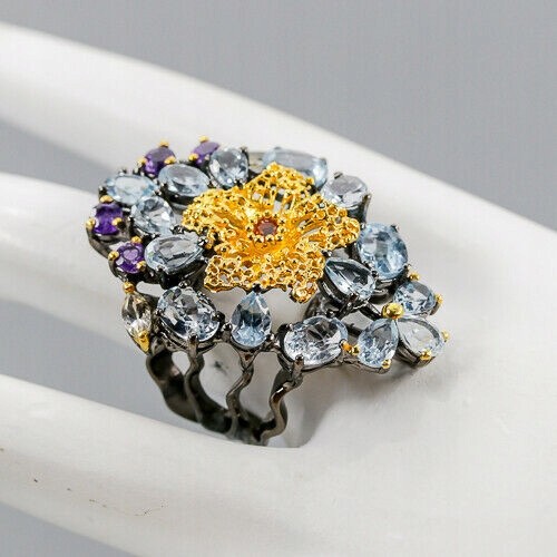 Artystyczny pierścionek topazy ametysty cytryn r16