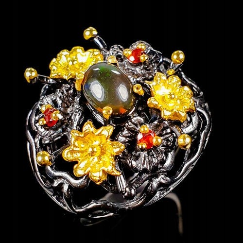 Artistic opal ring  black size 14.5 garnet