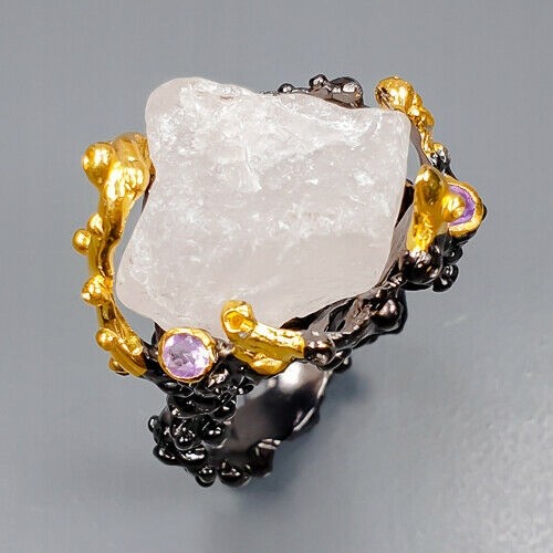 Artistic ring with natural amethyst quartz size 19