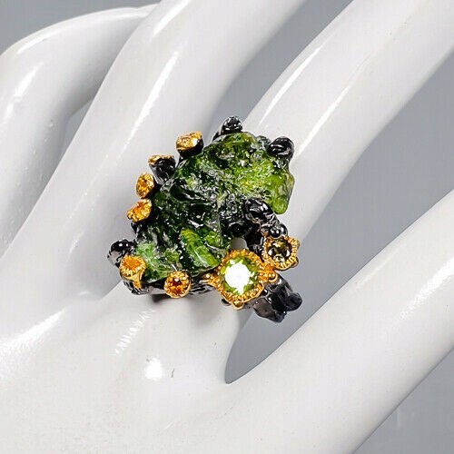Artystyczny pierścionek turmaliny diopsyd r 17 925