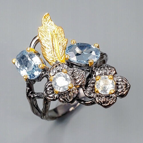 Artystyczny pierścionek naturalne topazy liść r 17