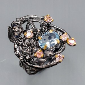 Artystyczny pierścionek topaz turmaliny r 16 żaba