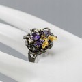 Artystyczny pierścionek ametysty spinele r19 mucha